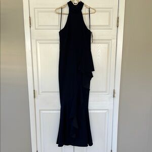 Betsy Adams navy Halter Asymmetrical Dress